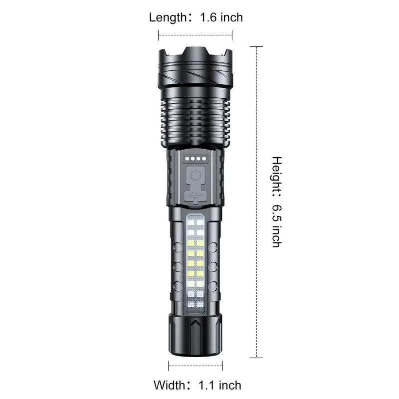 EARRCK Waterproof Rechargeable Flashlight with Alarm Lights - Ideal for Camping, Emergency Situations, and Outdoor Activities