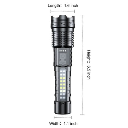 EARRCK Waterproof Rechargeable Flashlight with Alarm Lights - Ideal for Camping, Emergency Situations, and Outdoor Activities