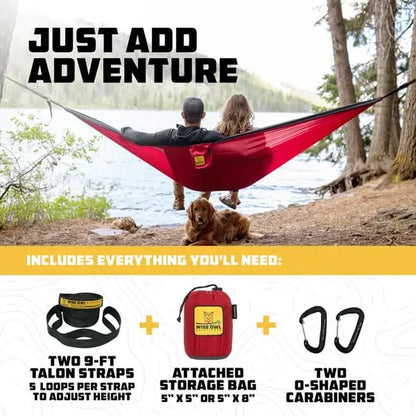 Wise Owl Outfitters Camping Hammock - Camping Essentials, Portable Hammock W/Tree Straps, Single or Double Hammock for Outside, Hiking, and Travel