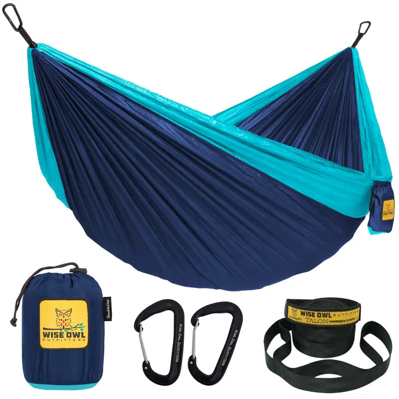 Wise Owl Outfitters Camping Hammock - Camping Essentials, Portable Hammock W/Tree Straps, Single or Double Hammock for Outside, Hiking, and Travel