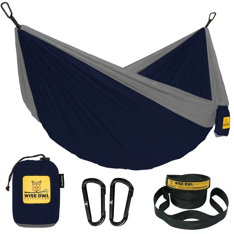 Wise Owl Outfitters Camping Hammock - Camping Essentials, Portable Hammock W/Tree Straps, Single or Double Hammock for Outside, Hiking, and Travel