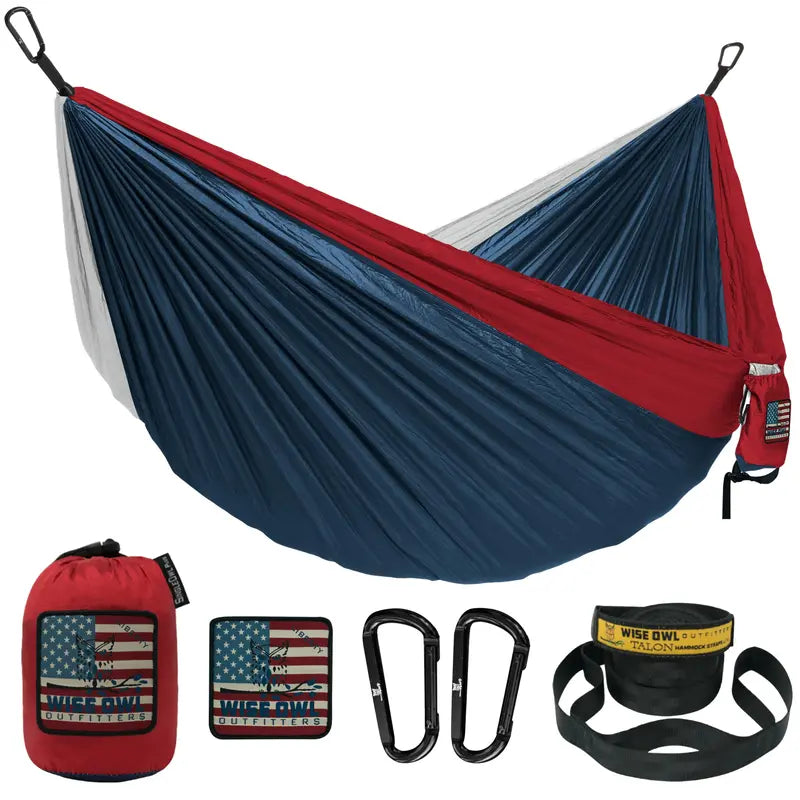 Wise Owl Outfitters Camping Hammock - Camping Essentials, Portable Hammock W/Tree Straps, Single or Double Hammock for Outside, Hiking, and Travel