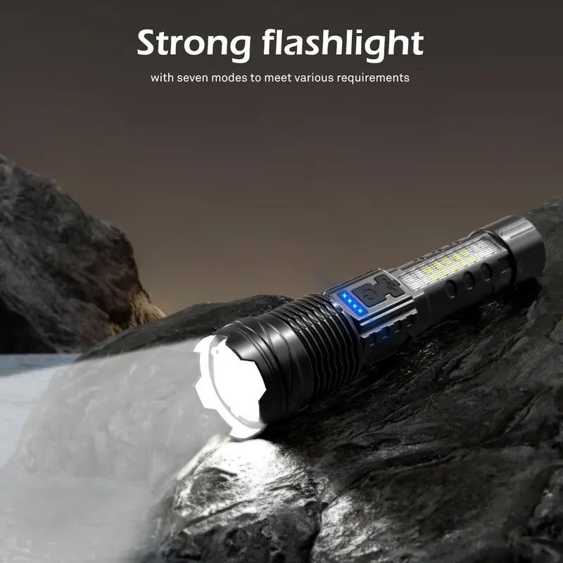 EARRCK Waterproof Rechargeable Flashlight with Alarm Lights - Ideal for Camping, Emergency Situations, and Outdoor Activities