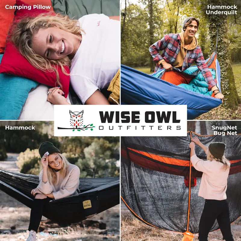 Wise Owl Outfitters Camping Hammock - Camping Essentials, Portable Hammock W/Tree Straps, Single or Double Hammock for Outside, Hiking, and Travel