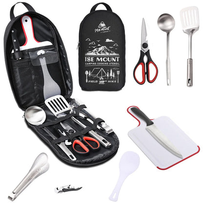 "Ultimate 9-Piece Portable Travel Utensils Set - Premium Stainless Steel Kitchenware for Camping, BBQ, and Picnics!"