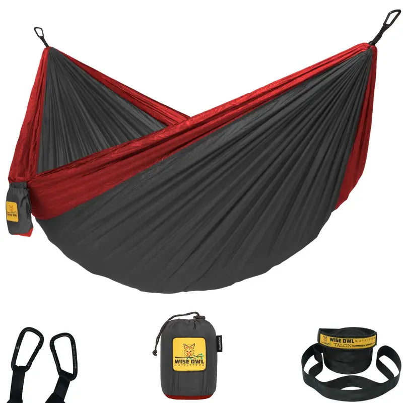 Wise Owl Outfitters Camping Hammock - Camping Essentials, Portable Hammock W/Tree Straps, Single or Double Hammock for Outside, Hiking, and Travel