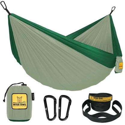 Wise Owl Outfitters Camping Hammock - Camping Essentials, Portable Hammock W/Tree Straps, Single or Double Hammock for Outside, Hiking, and Travel