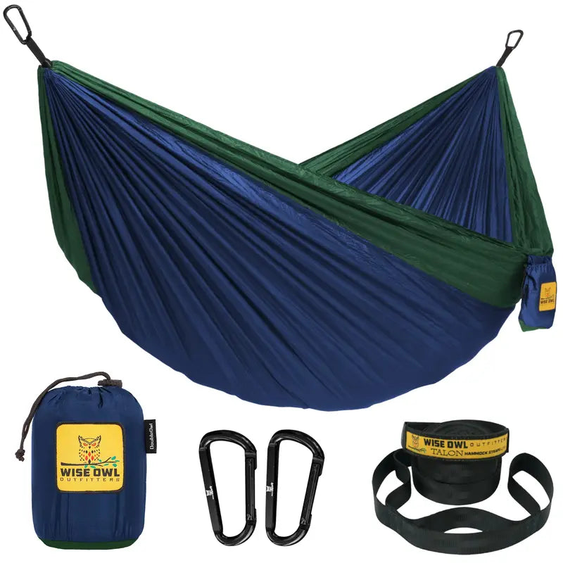 Wise Owl Outfitters Camping Hammock - Camping Essentials, Portable Hammock W/Tree Straps, Single or Double Hammock for Outside, Hiking, and Travel