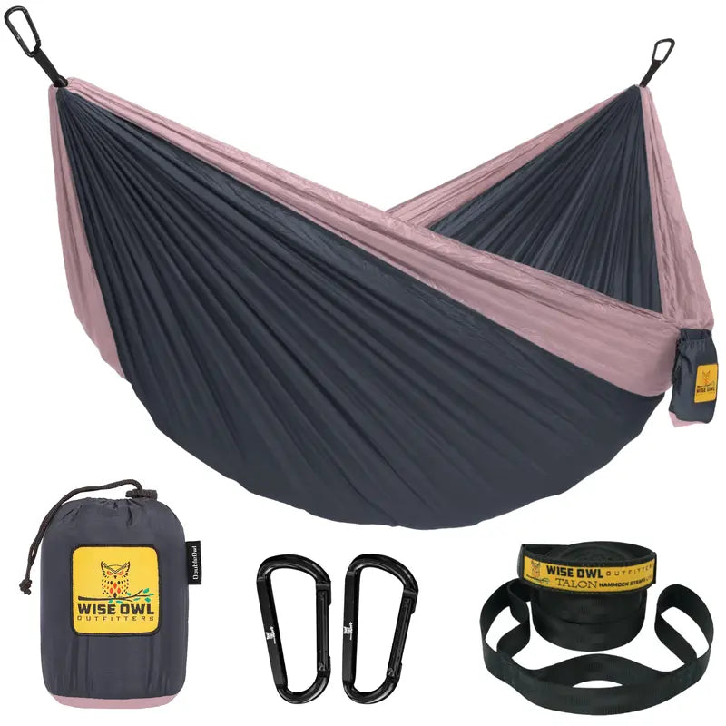 Wise Owl Outfitters Camping Hammock - Camping Essentials, Portable Hammock W/Tree Straps, Single or Double Hammock for Outside, Hiking, and Travel