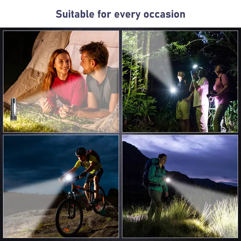 EARRCK Waterproof Rechargeable Flashlight with Alarm Lights - Ideal for Camping, Emergency Situations, and Outdoor Activities