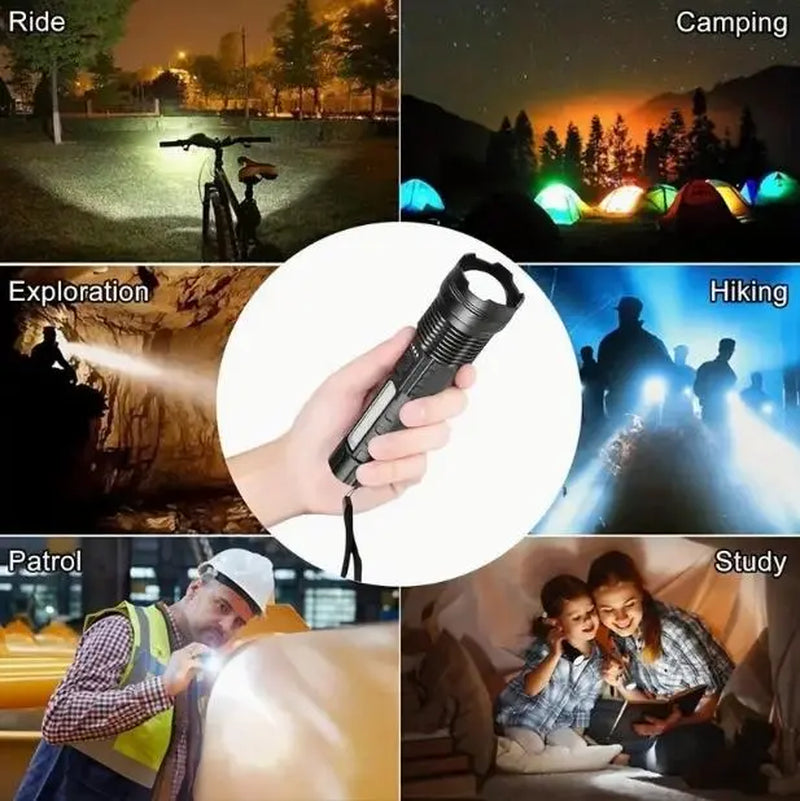 EARRCK Waterproof Rechargeable Flashlight with Alarm Lights - Ideal for Camping, Emergency Situations, and Outdoor Activities