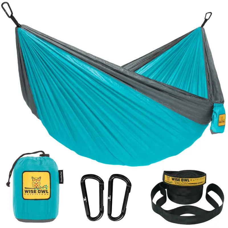 Wise Owl Outfitters Camping Hammock - Camping Essentials, Portable Hammock W/Tree Straps, Single or Double Hammock for Outside, Hiking, and Travel